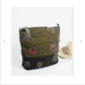 Free People Military bag tot. BNWT. Canvas & leather with beading and patchwork!